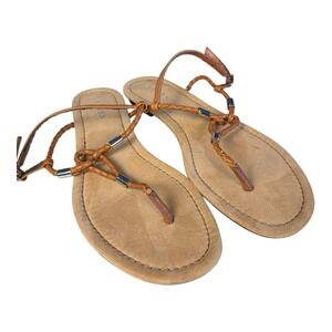 Lauren Ralph Lauren Carmel Women's Brown Braided Thong Strap Buckle Sandals 9 B